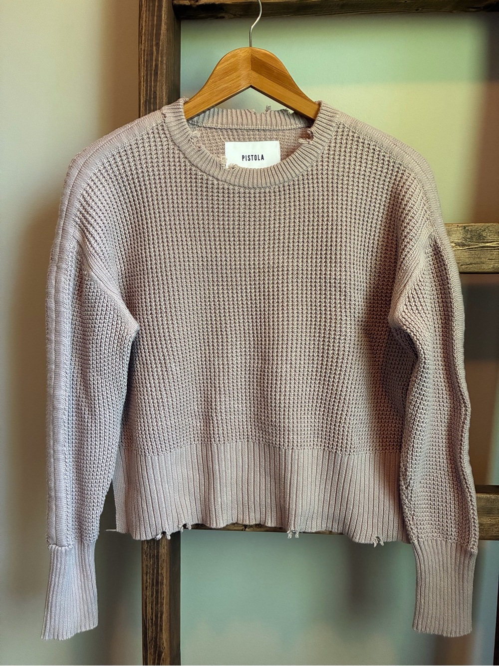 Pistola 100% Cotton Textured Knit Distressed Edge Pullover Sweater – XS